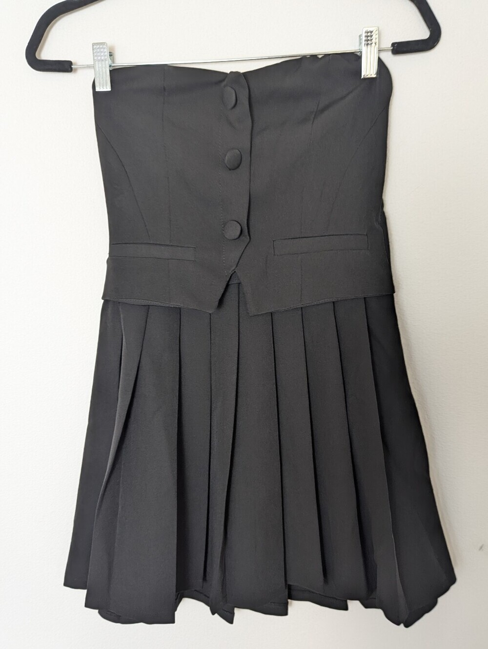 Iris Vested Mini Pleated Skirt Dress Strapless Off The Shoulder Size S Black